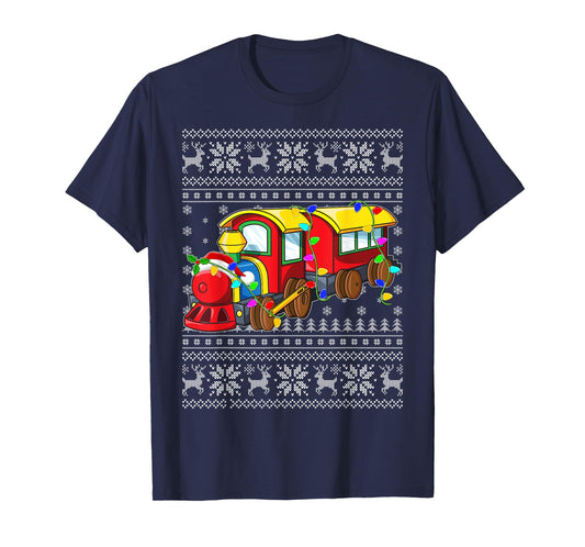 Ugly Sweater Xmas Lights Santa Hat Train Christmas T-Shirt
