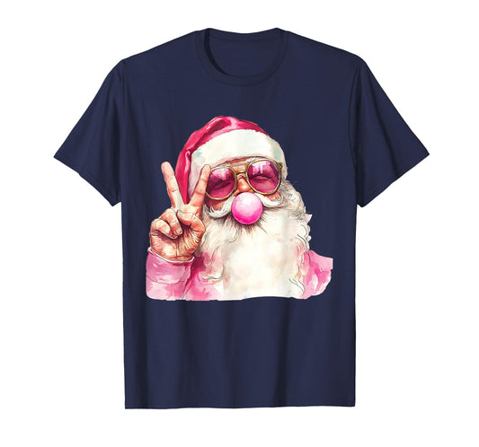 Cute Santa Christmas Blowing Bubble Gum With Pink Sunglasses T-Shirt