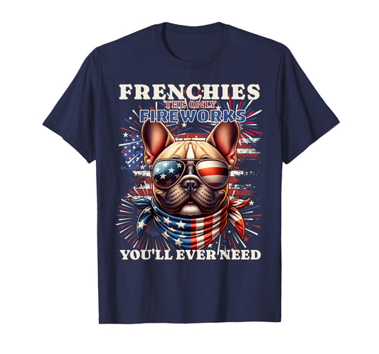 Frenchie Bulldog Patriotic 4th of July Fireworks USA Flag T-Shirt