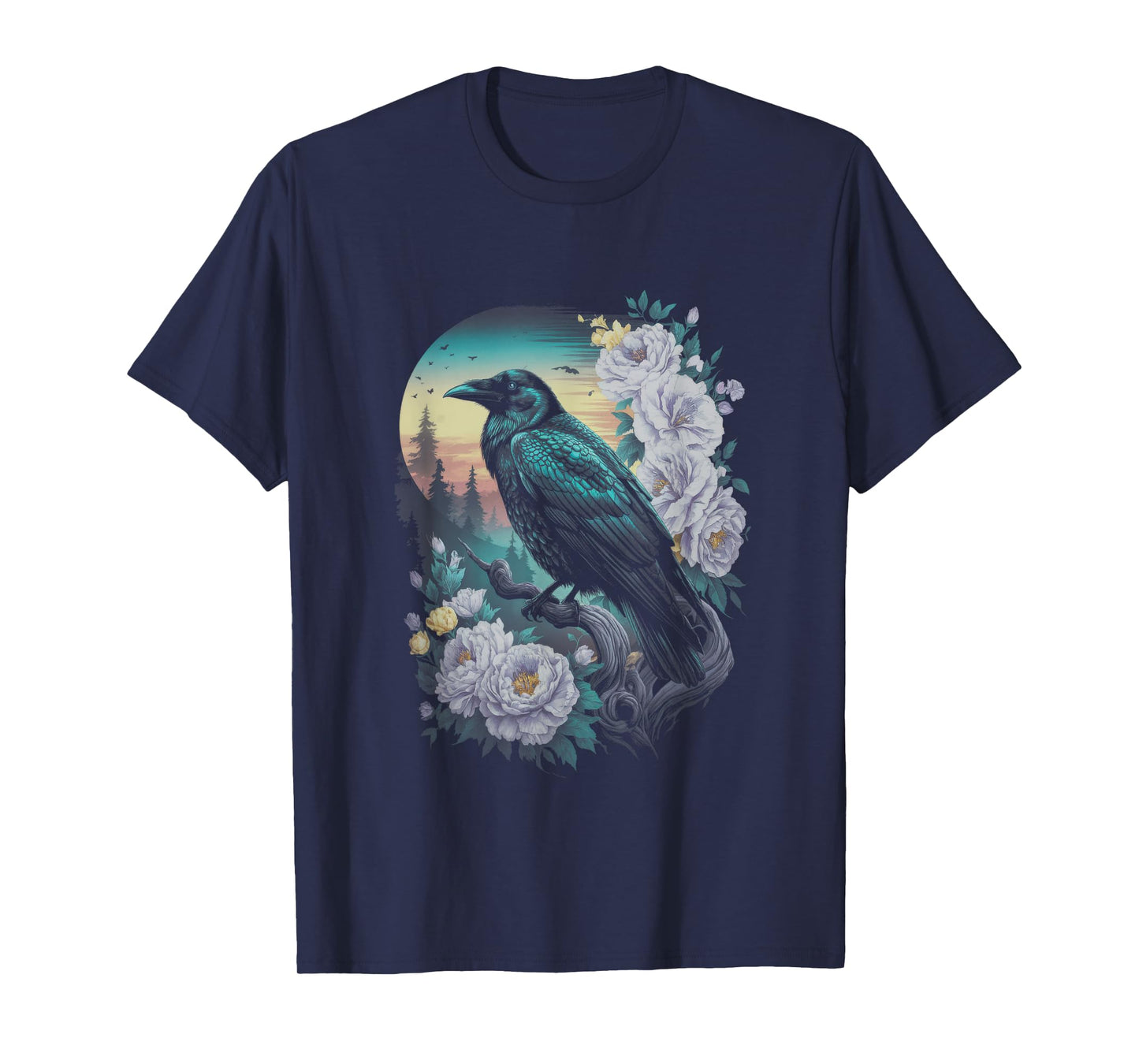 Ravens Raven Moon Floral Nature Birds T-Shirt