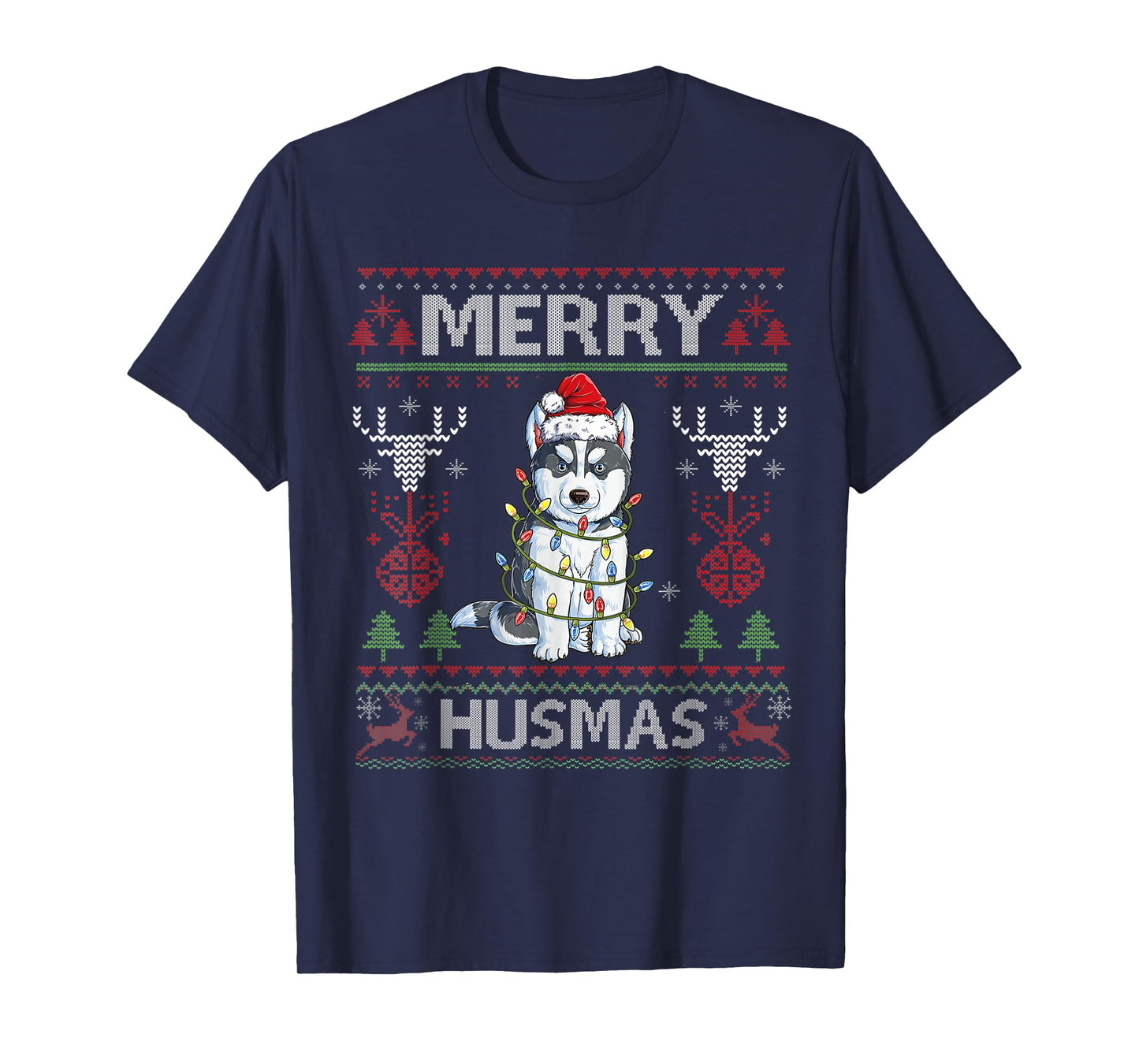 Cute Merry Huskymas Ugly Sweater Husky Christmas Tree Dog T-Shirt