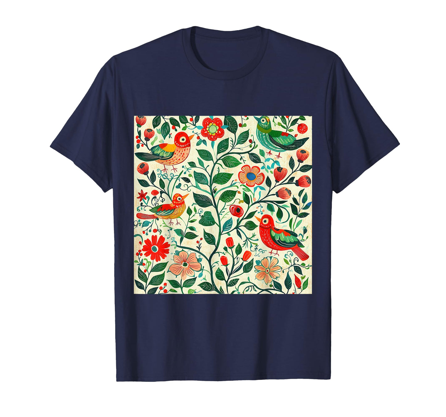 Floral Pattern with Birds T-Shirt