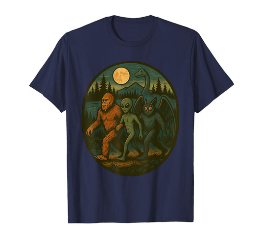 Vintage Bigfoot Loch Ness Monster Mothman And Alien Cryptid T-Shirt