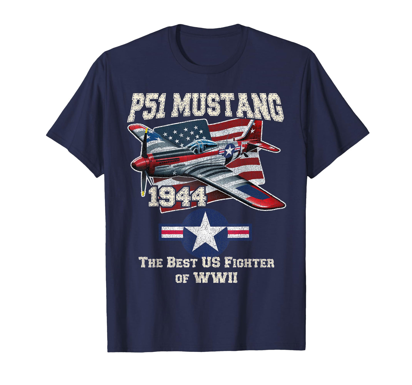 p51 mustang ww2 warbird plane American flag military T-Shirt