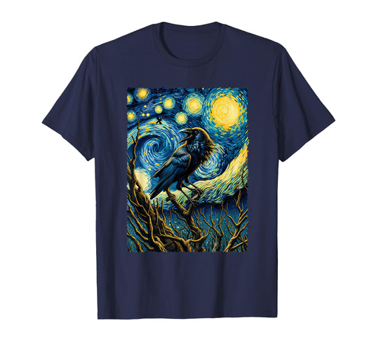 Crow Starry Night Funny Mystical Crow T-Shirt