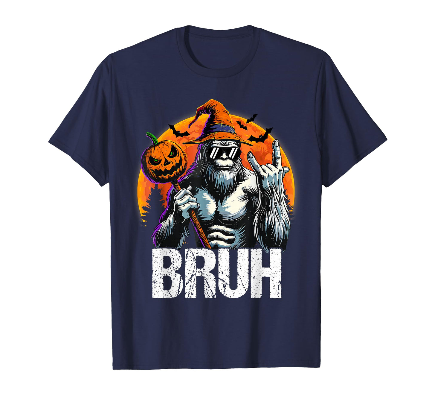 Bruh Halloween Bigfoot Pumpkin Sasquatch Mens Boys T-Shirt