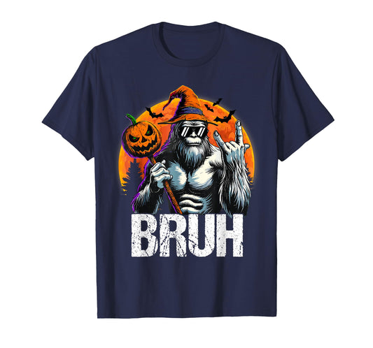 Bruh Halloween Bigfoot Pumpkin Sasquatch Mens Boys T-Shirt