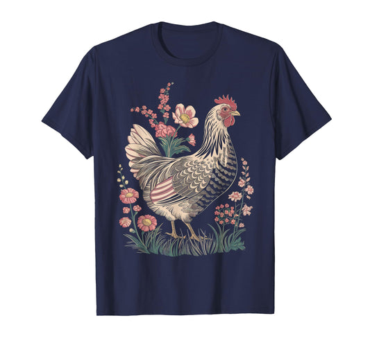 Chicken Floral Art Graphic Women Farm Chicken Lover Colorful T-Shirt