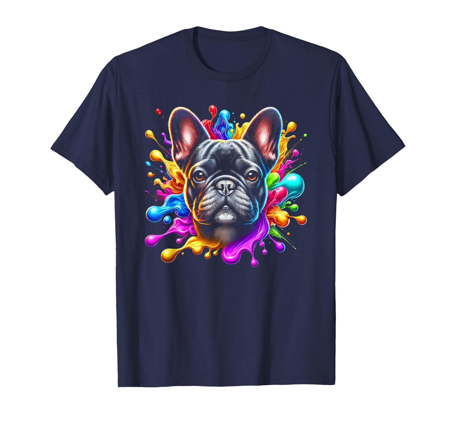 Cute French Bulldog in Colourful Paint Splashes Men Women Kids T-Shirt