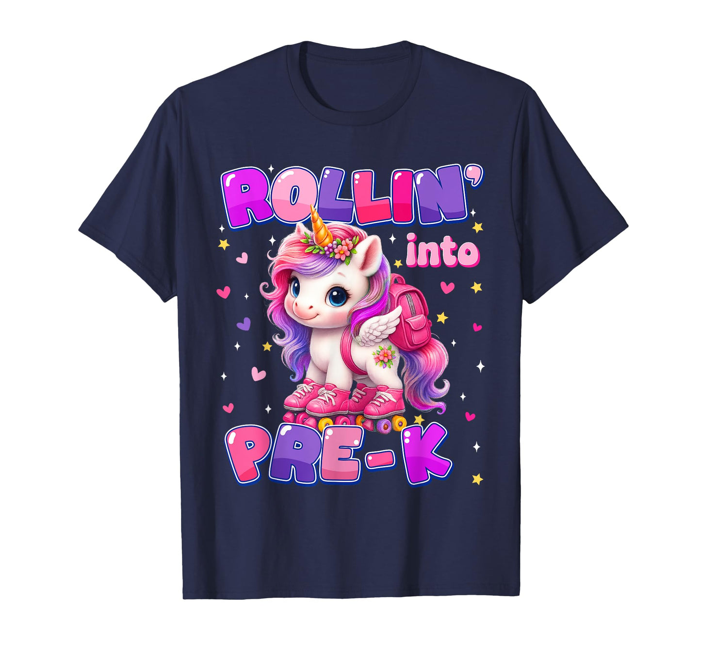 Rolling Into pre-k Unicorn First Day Of School Girls T-Shirt