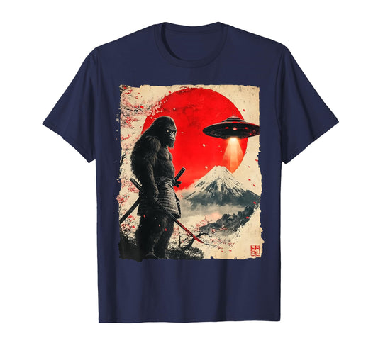 Samurai Bigfoot Japanese UFO Vintage Graphic Ukiyo-e Art T-Shirt