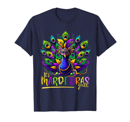 Its Mardi Gras Y'All Peacock Costume Kids Women Mardi Gras T-Shirt