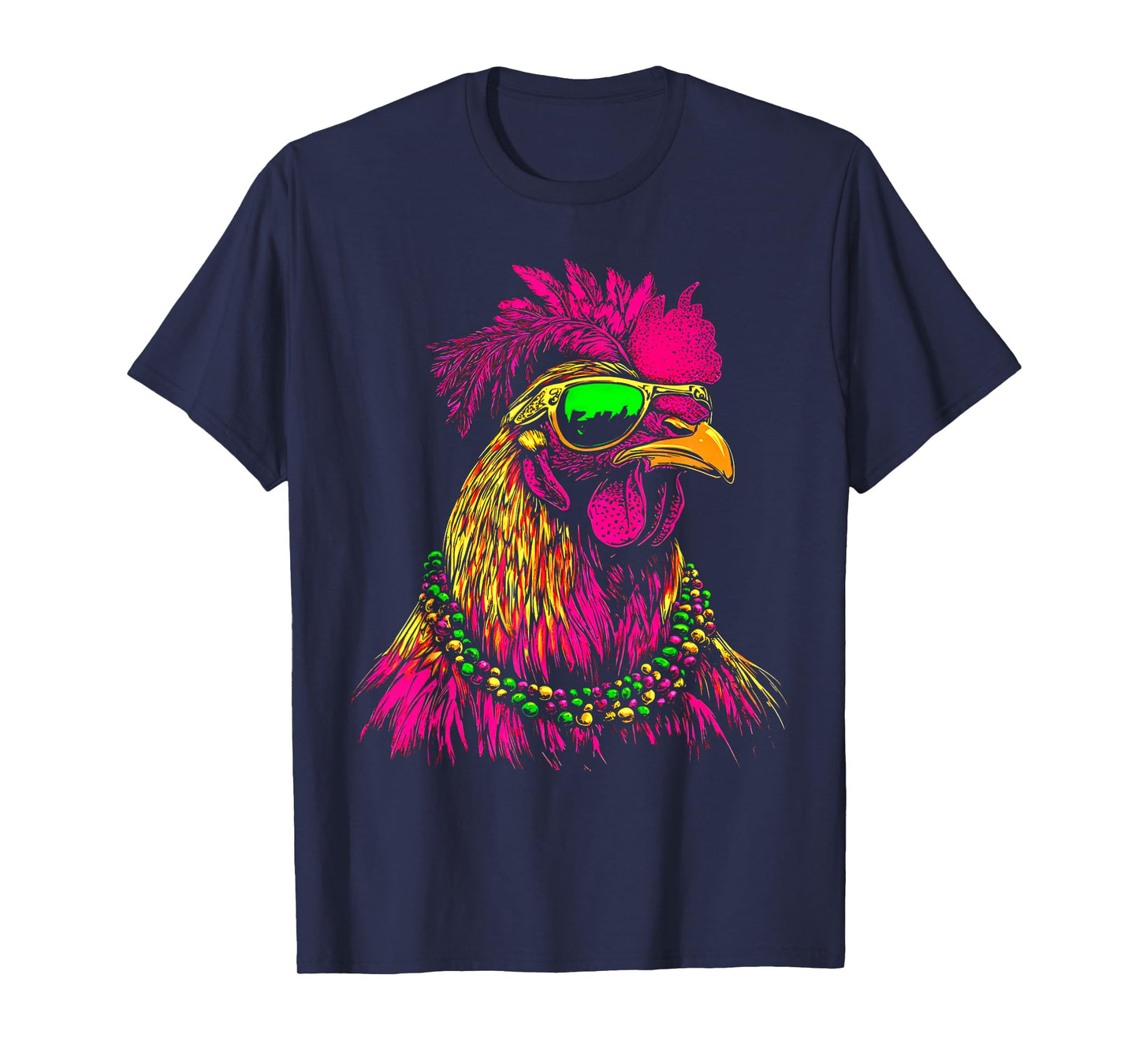 Mardi Gras Chicken Sunglasses Beads Farmer New Orleans Party T-Shirt