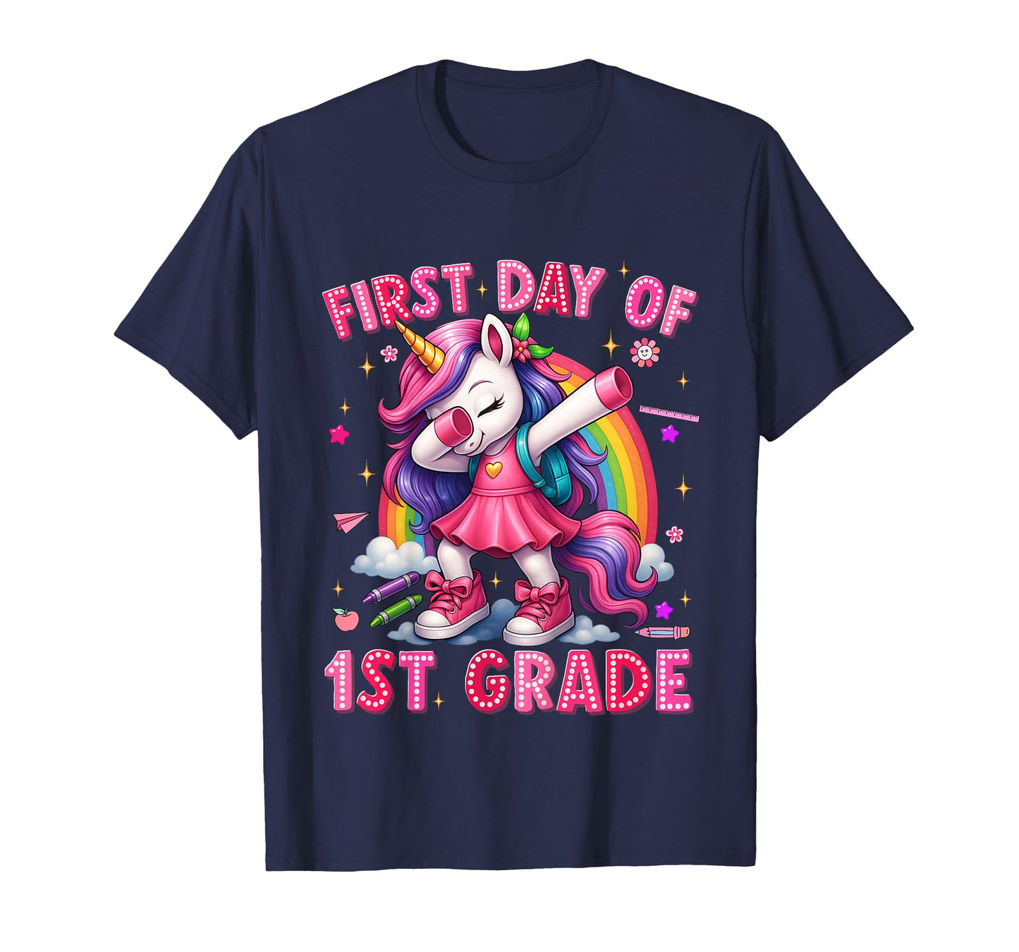 Kids First Day Of 1st Grade Unicorn Back To School Girls Outfits T-Shirt