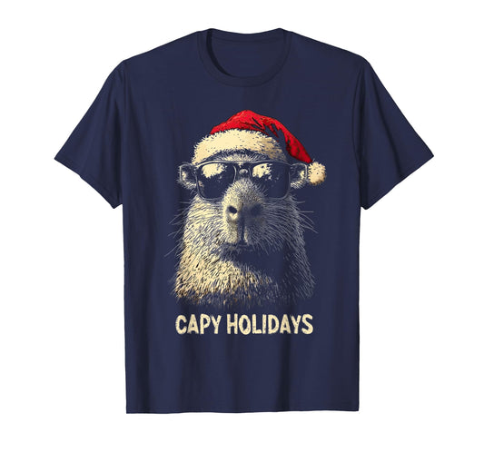 Funny Christmas Capy Holidays Kids Teens Boys Xmas Capybara T-Shirt