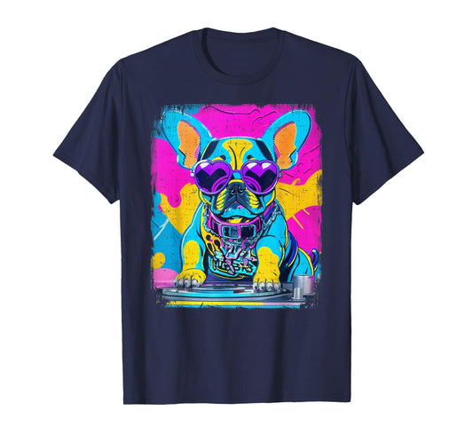 Airbrush Graffiti 90s DJ Analogue Turntable French Bulldog Men Women Girls Kids T-Shirt