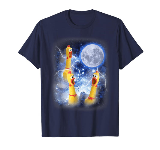 Three Rubber Chicken Moon Funny Screaming Fowl Cursed Joke T-Shirt