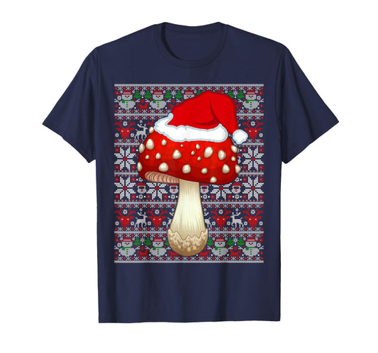 Santa Hat Ugly Christmas Sweater Mushroom Fruit Lovers T-Shirt