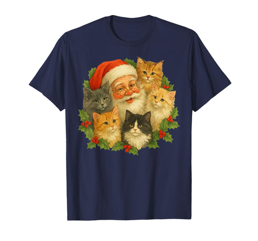 Santa Claus Kittens Christmas Retro 90s Old Saint Funny T-Shirt