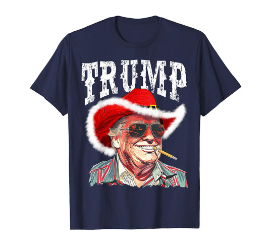 Trump Santa Cowboy Hat Christmas Texas Western Howdy Xmas T-Shirt