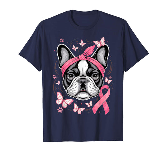 French Bulldog Breast Cancer Awareness Pink Ribbon October T-Shirt