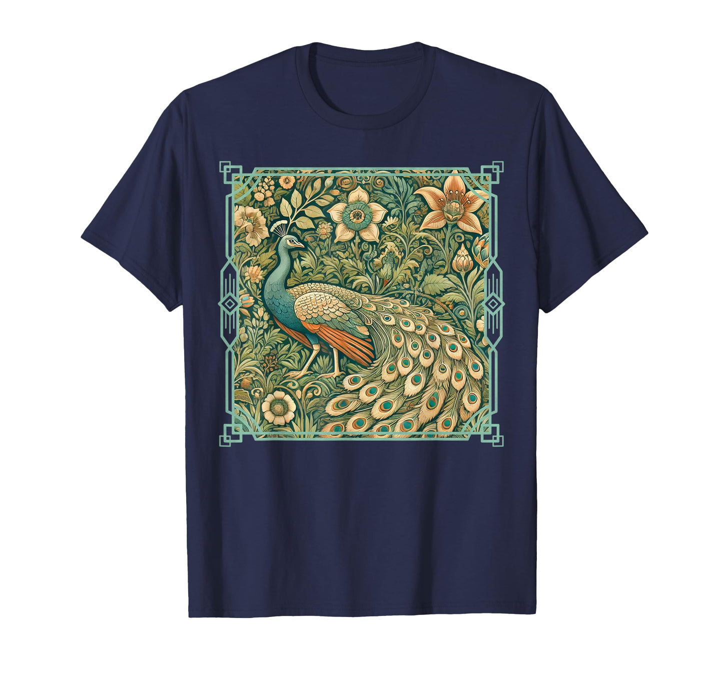 Art Nouveau Peacock in a Vintage Flower Garden T-Shirt