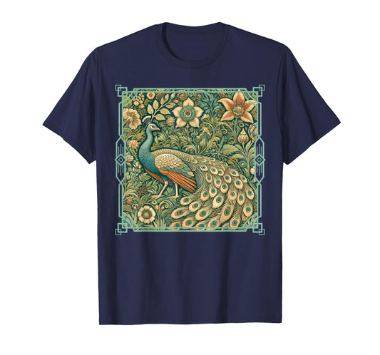Art Nouveau Peacock in a Vintage Flower Garden T-Shirt