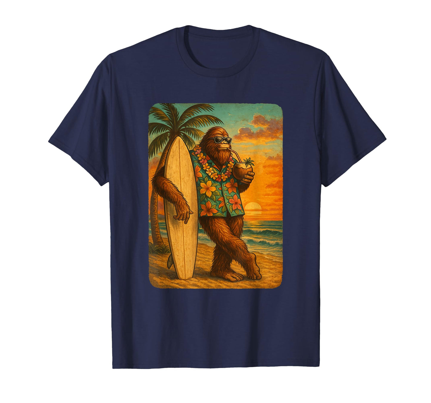 Tropical Bigfoot Shirt Men Boys Surfer Hawaiian Distressed T-Shirt
