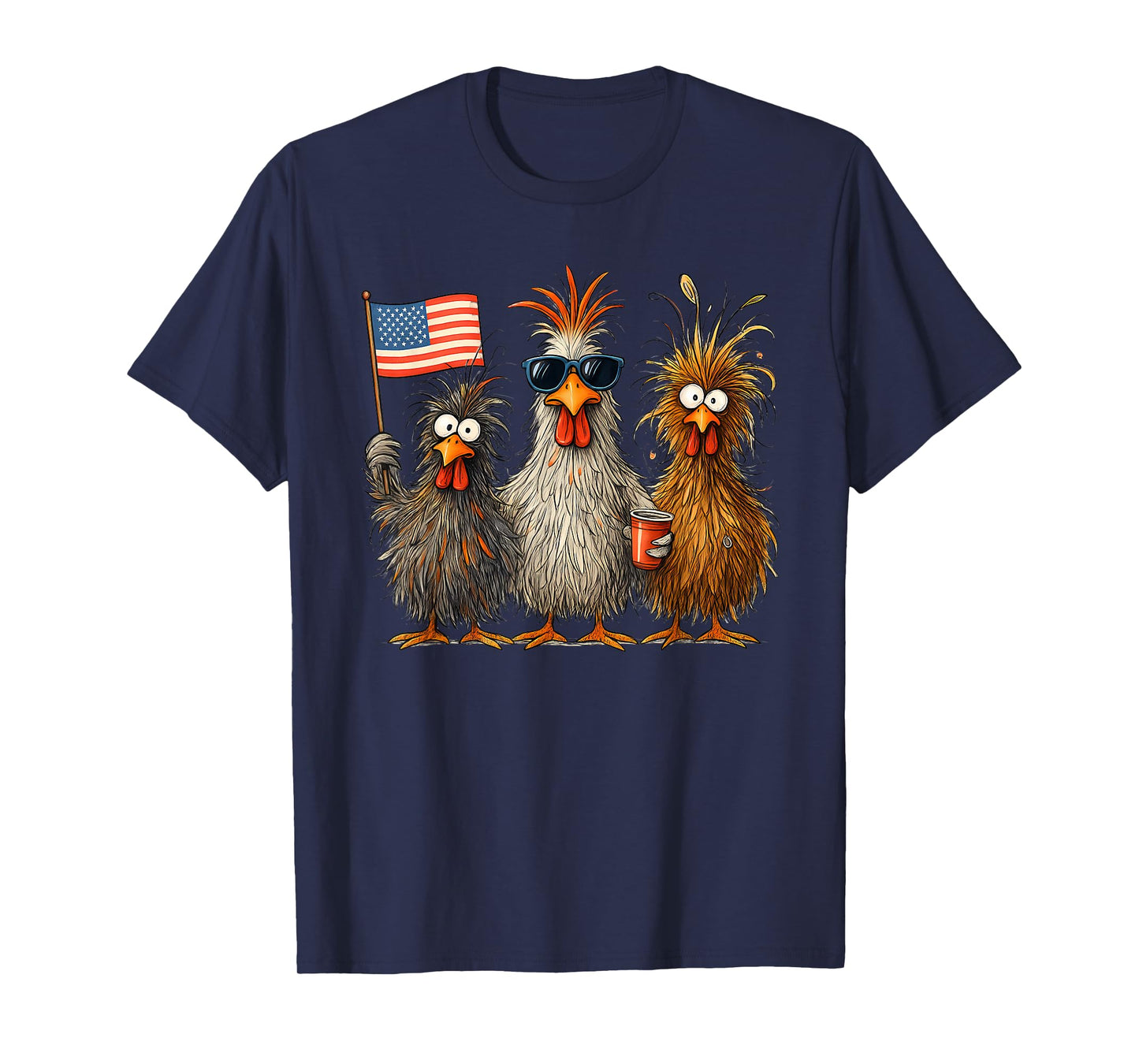 Funny Patriotic Chickens USA Flag 4th of July Chicken Lover T-Shirt