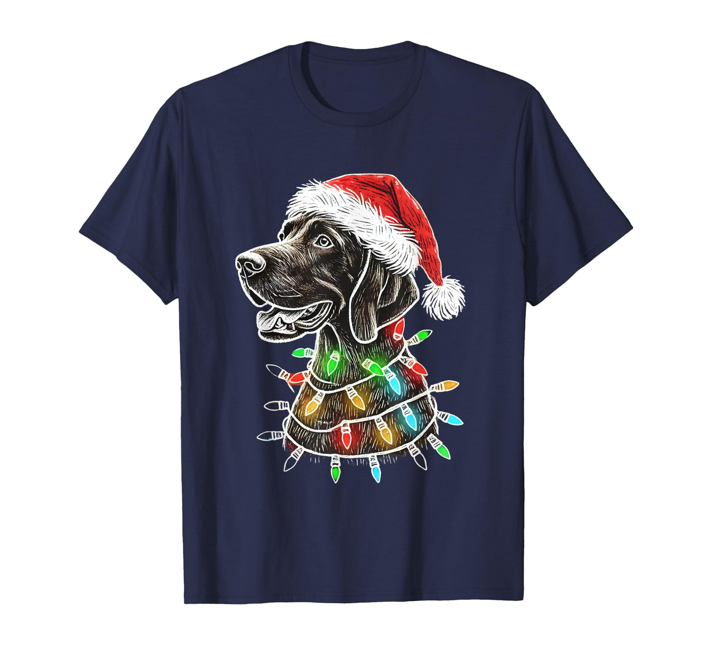 Santa Hat German Shorthaired Christmas Lights Dog's Mom Dad T-Shirt