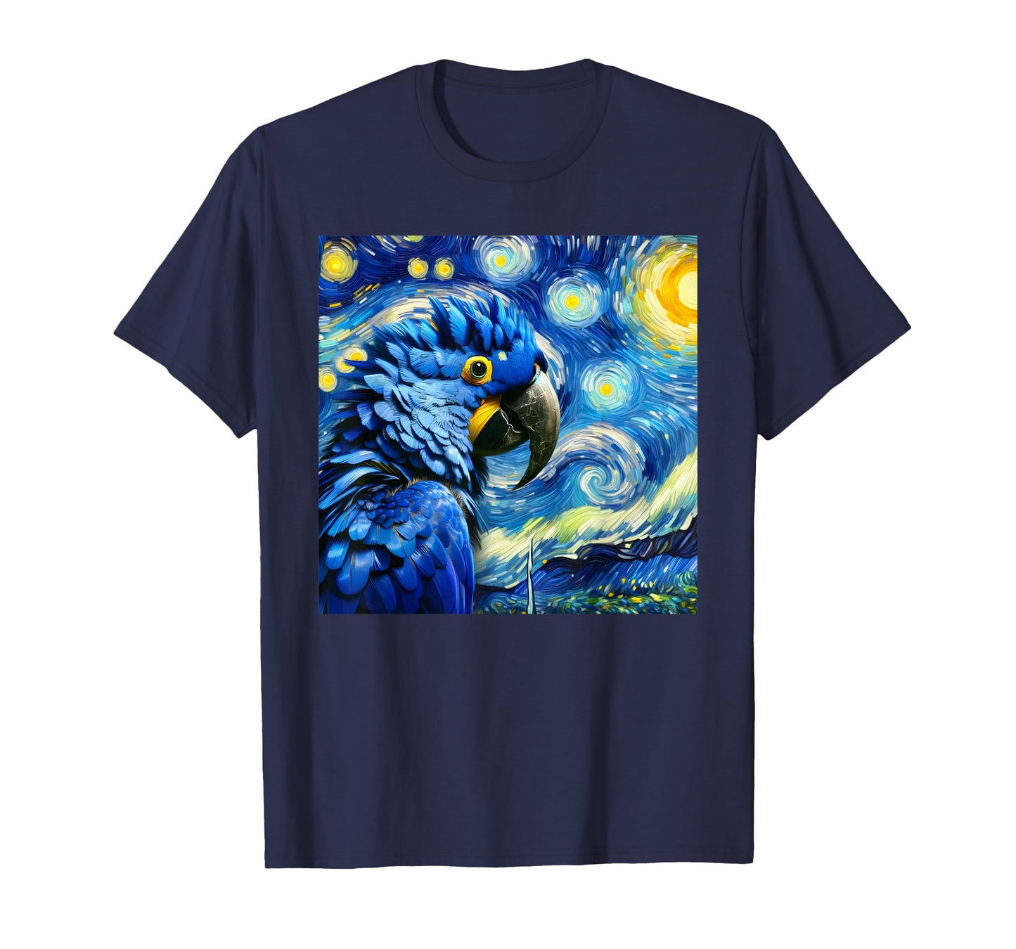Hyacinth Macaw Parrot Surreal Starry Night Sky Art Van Gogh T-Shirt