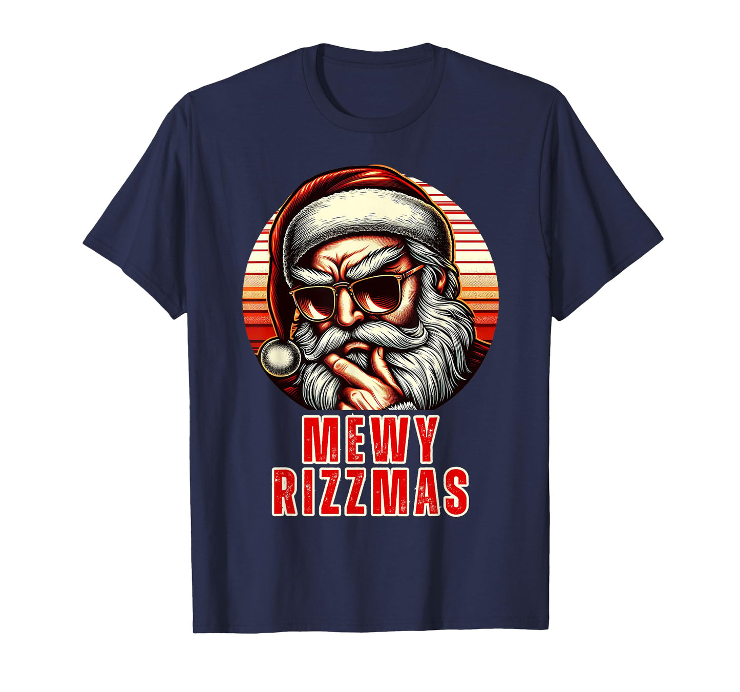 Mewy Rizzmas Funny Santa Mewing Joke Rizz Mens Christmas T-Shirt