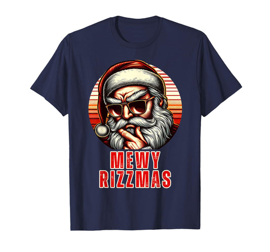 Mewy Rizzmas Funny Santa Mewing Joke Rizz Mens Christmas T-Shirt