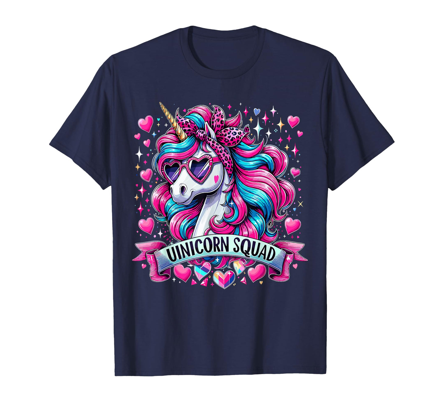 Unicorn Squad Unicorn with leopard Bandana T-Shirt