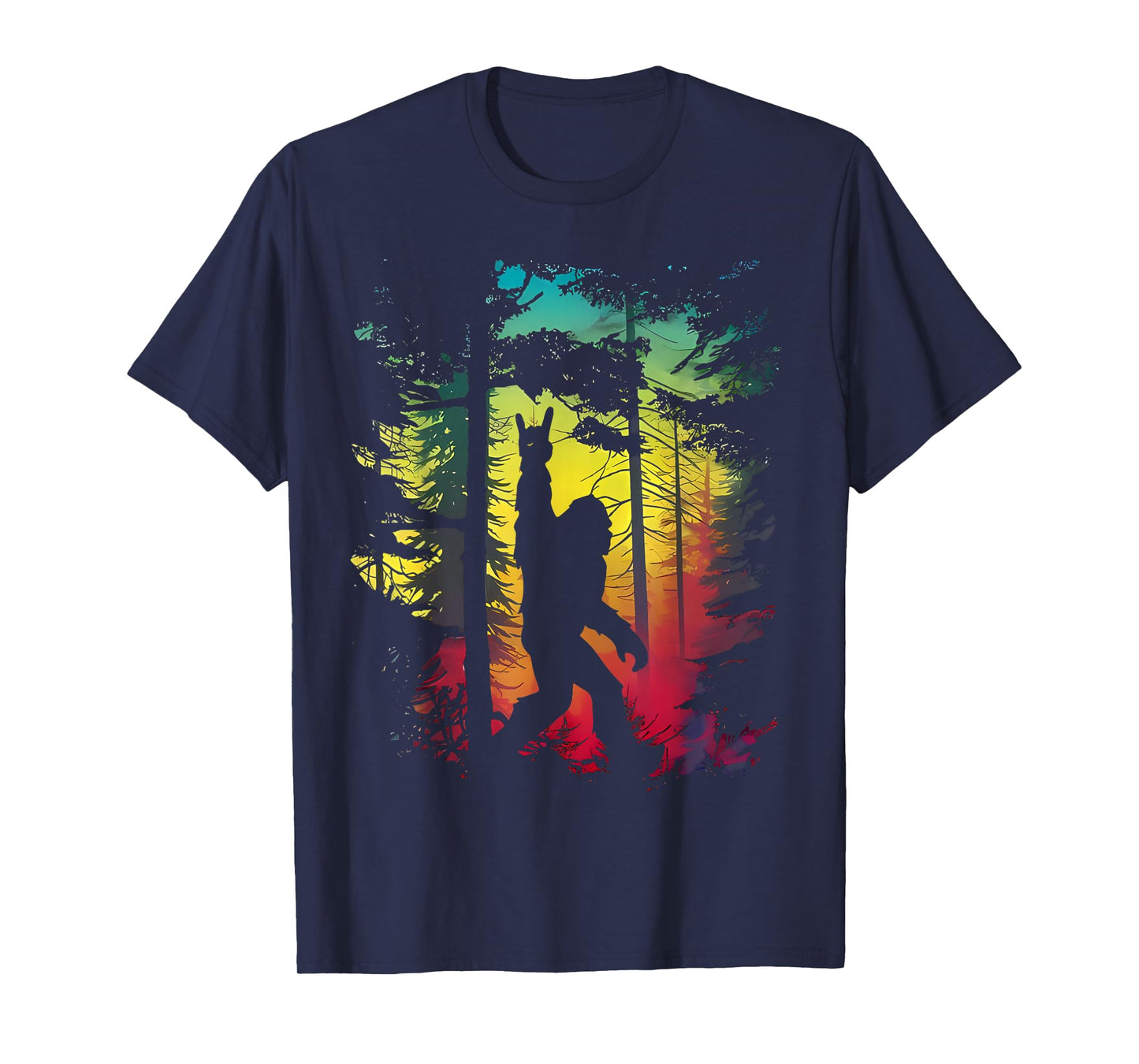 Rock On Bigfoot Sasquatch Loves Rock and Roll Mountain Trees T-Shirt