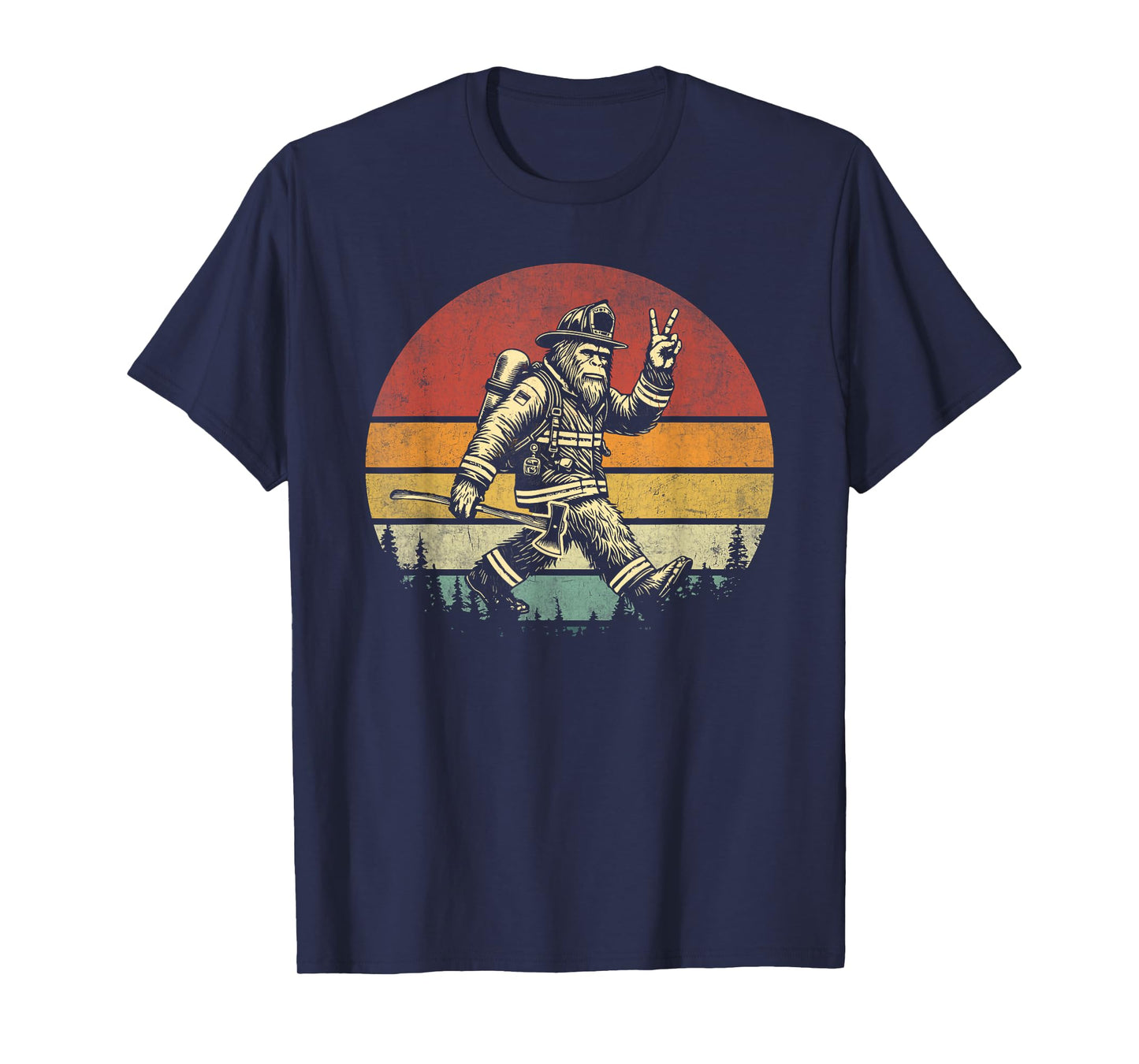 Firefighting Retro Bigfoot Firefighter Sasquatch Fireman T-Shirt