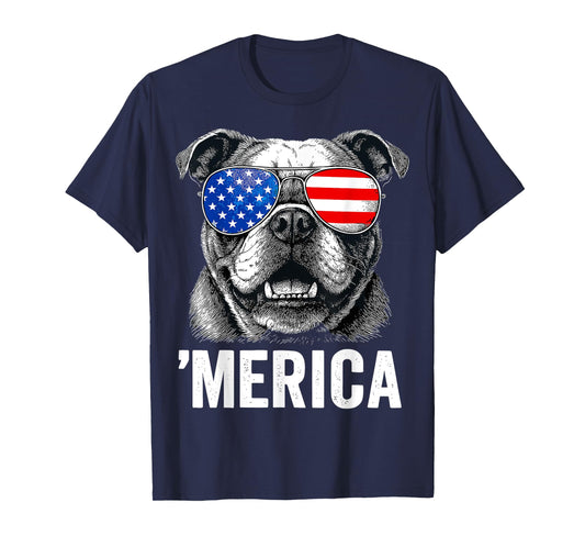 English Bulldog 4th of July Merica Men Women USA Flag T-Shirt