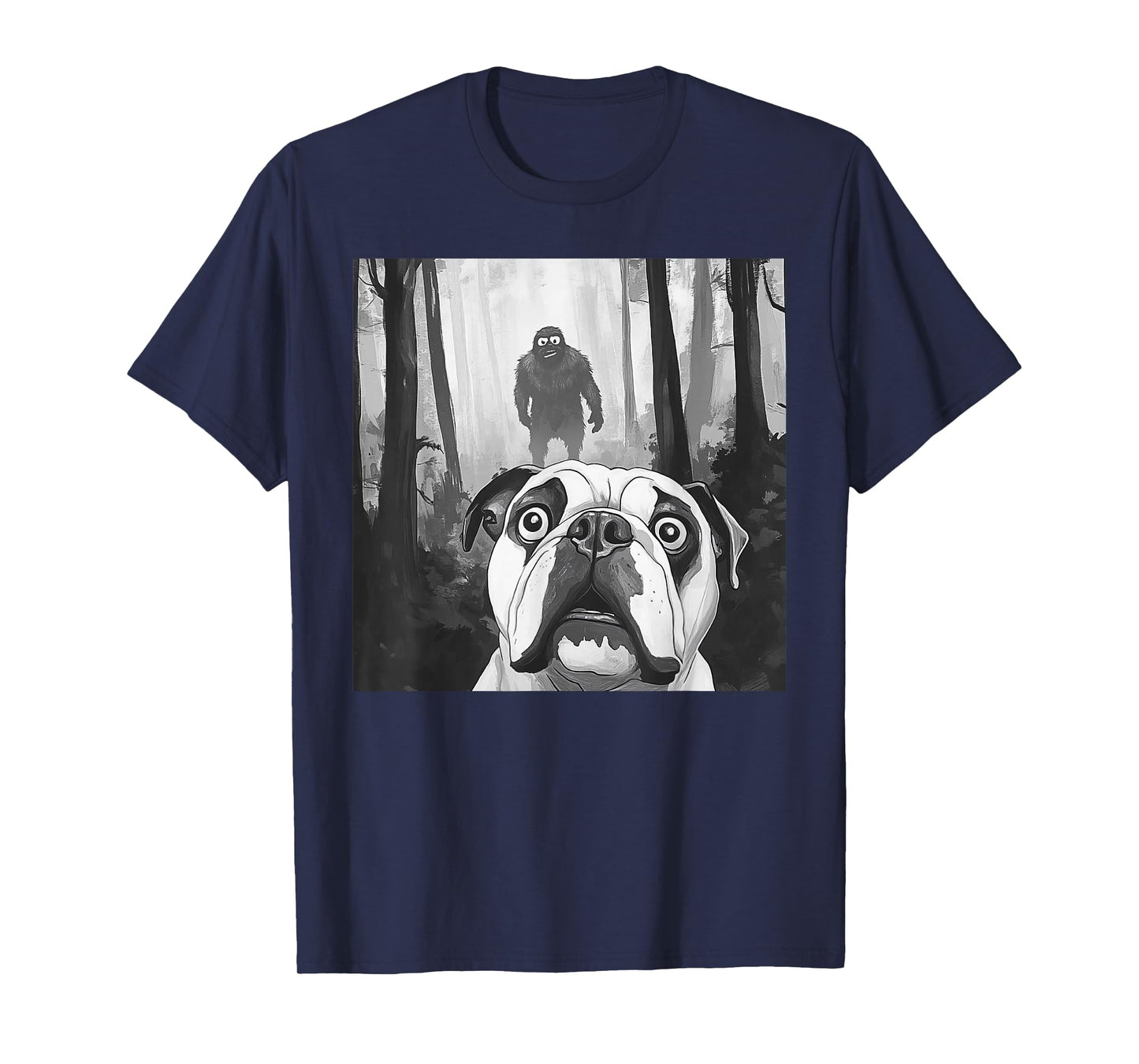 English Bulldog Selfie With Bigfoot Sasquatch Funny T-Shirt