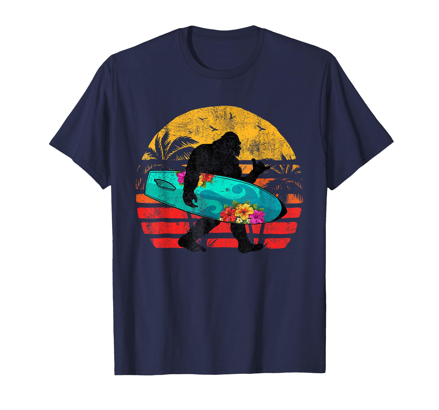Funny Shaka Aloha Bigfoot Surfing Retro Hawaii Surfer Lover T-Shirt