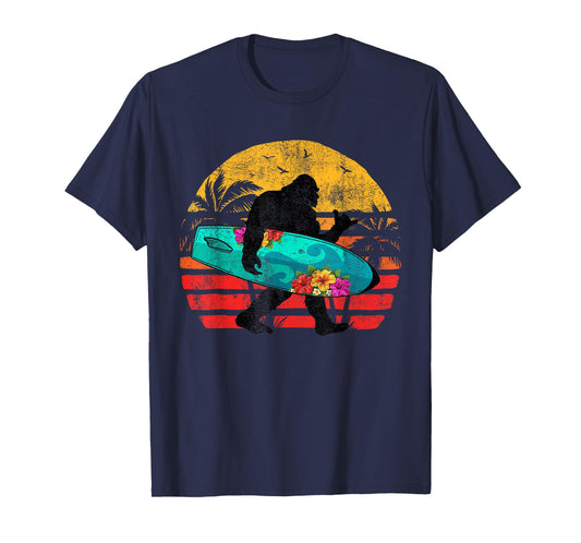 Funny Shaka Aloha Bigfoot Surfing Retro Hawaii Surfer Lover T-Shirt