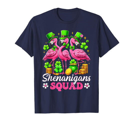 Groovy Shenanigan Squad Irish Flamingo St Patrick's Day T-Shirt