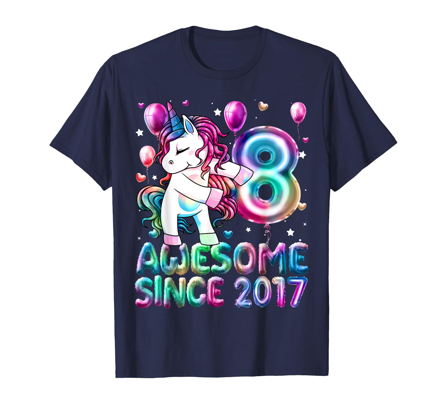 Flossing Unicorn 8 Year Old 8th Birthday Girl Unicorn Party T-Shirt