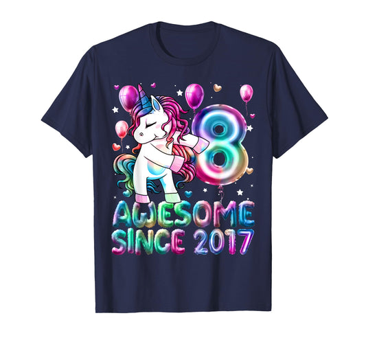 Flossing Unicorn 8 Year Old 8th Birthday Girl Unicorn Party T-Shirt