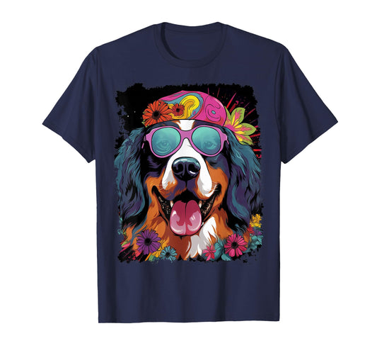 Pop Art Bernese Mountain Dog Flower Love Peace T-Shirt