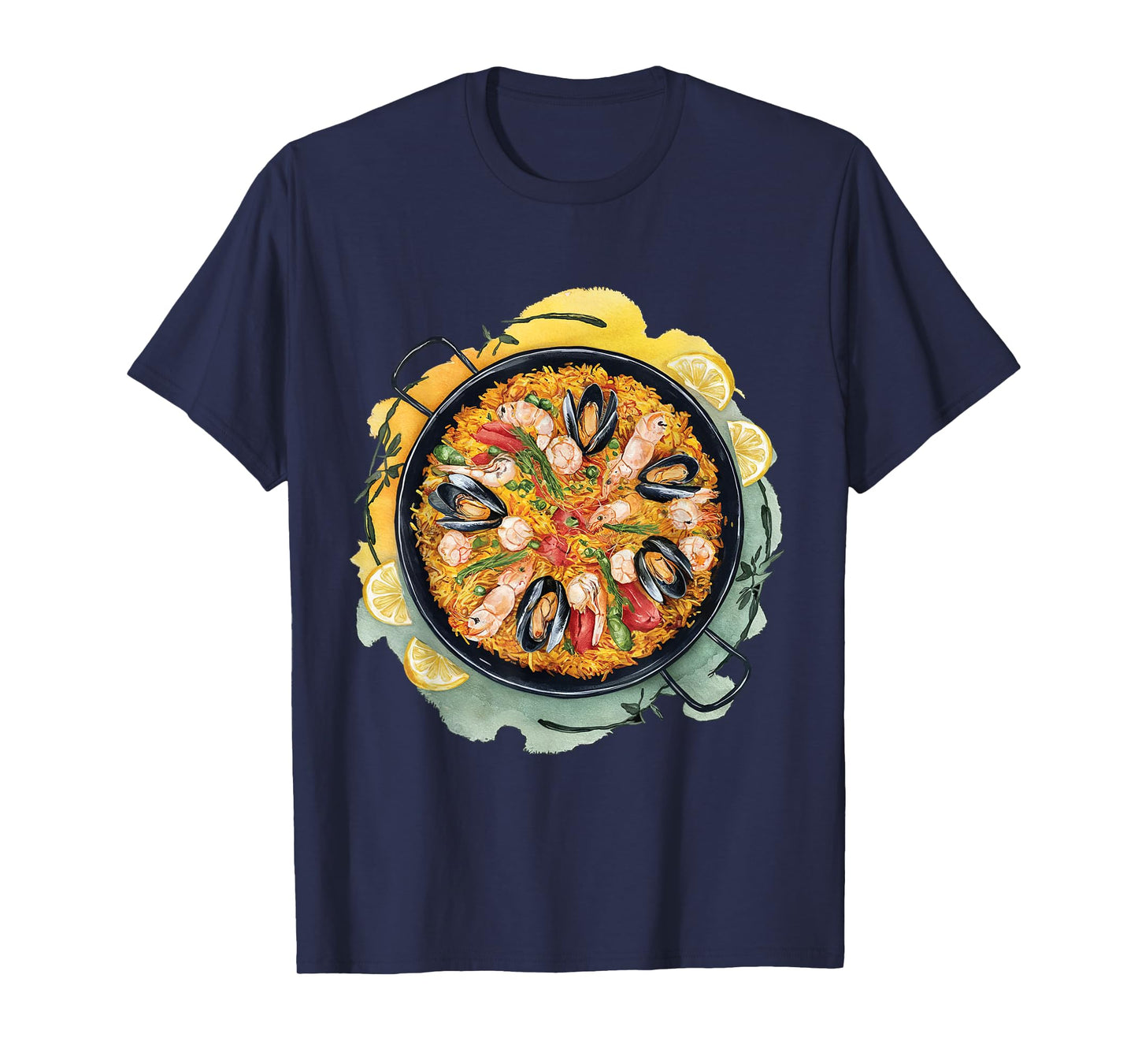 Watercolor Classic Paella saffron rice shrimp chicken pepper T-Shirt