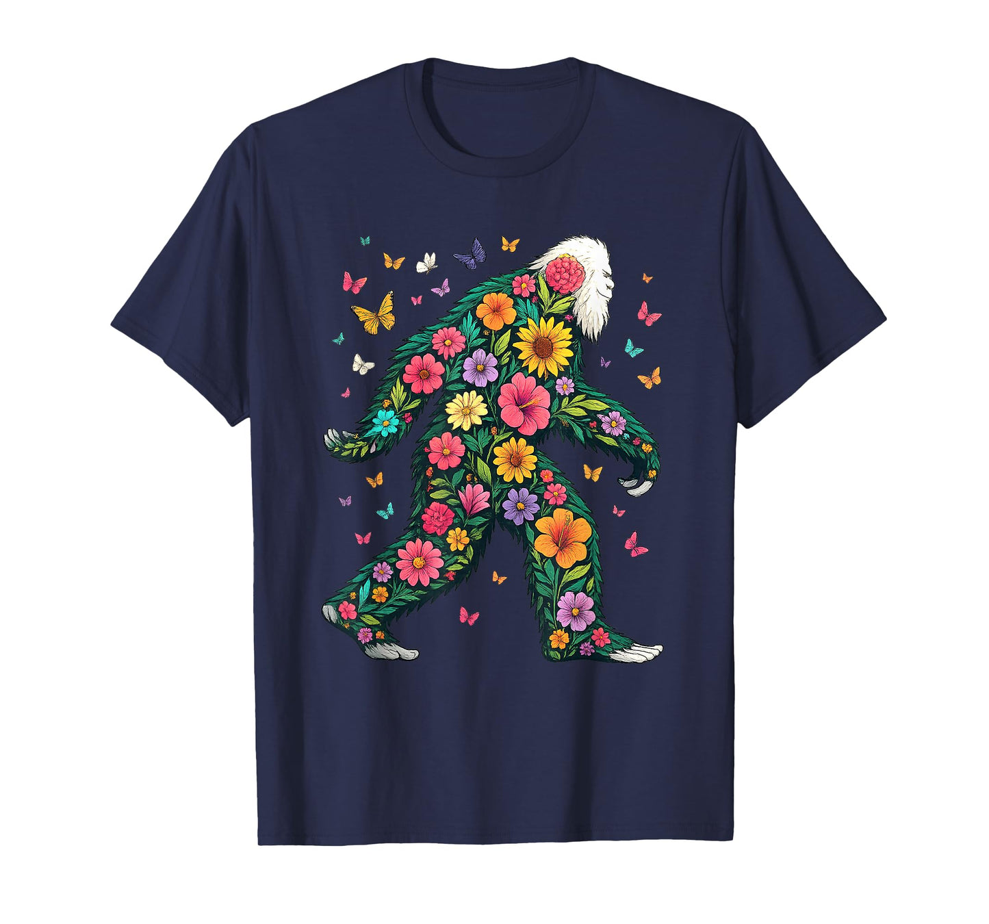 Floral Bigfoot Sasquatch Retro Colorful Flowers Gifts Funny T-Shirt