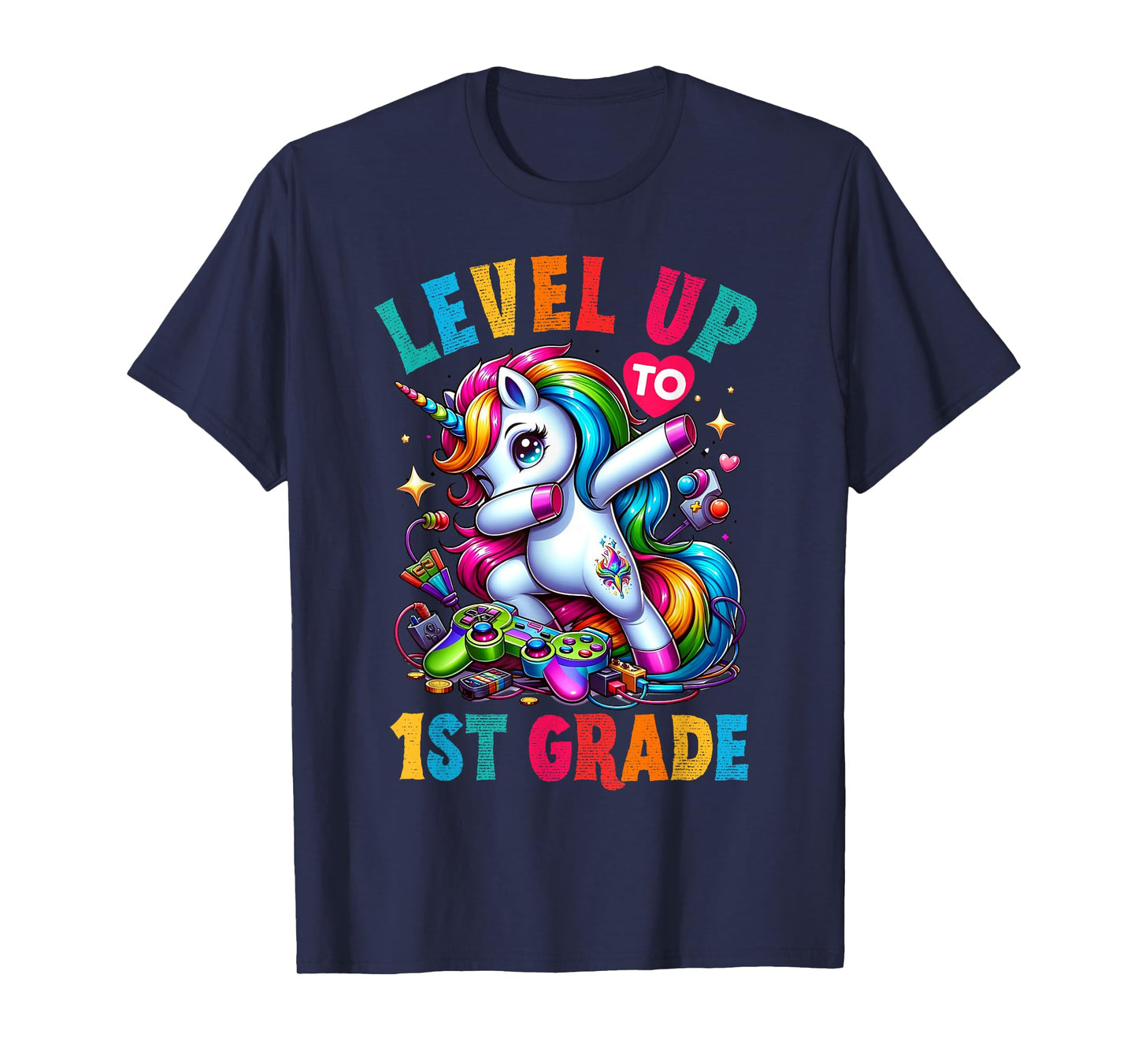 Unicorn video games back to School 1st grade Girls Level up T-Shirt