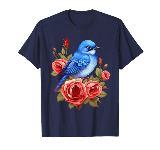 Cottagecore Aesthetic Floral Bluebird Bird Roses T-Shirt