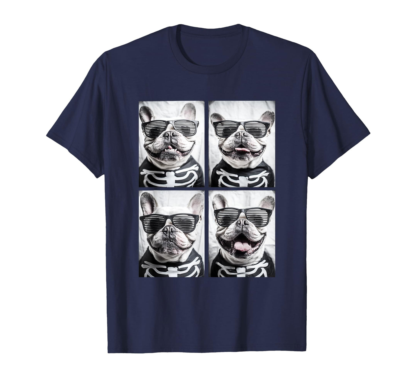 French Bulldogs with Sunglasses Halloween Skeleton Costume T-Shirt