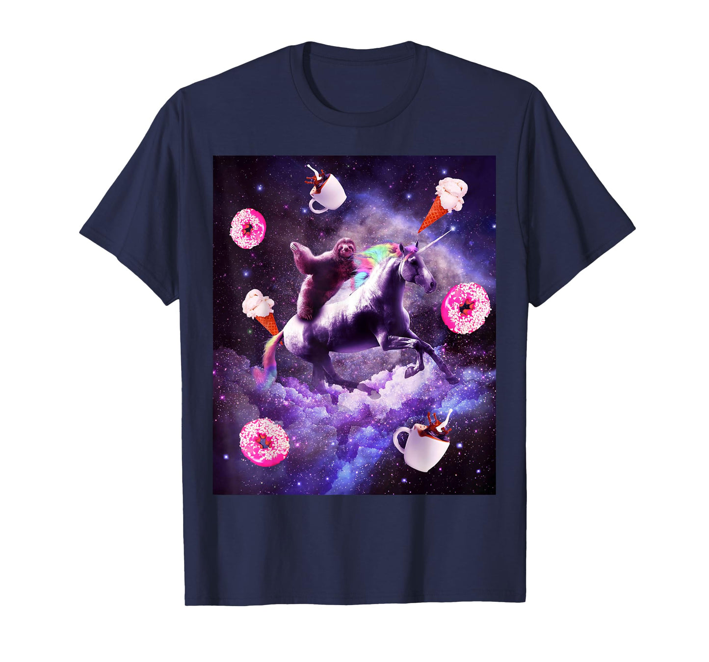 Outer Space Sloth Riding Unicorn - Donut T-Shirt